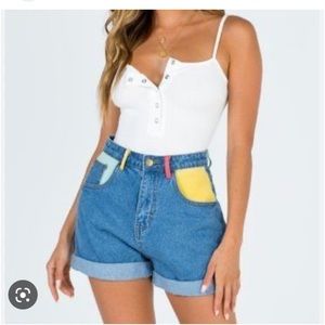 Princess Polly color patch high waisted jean shorts